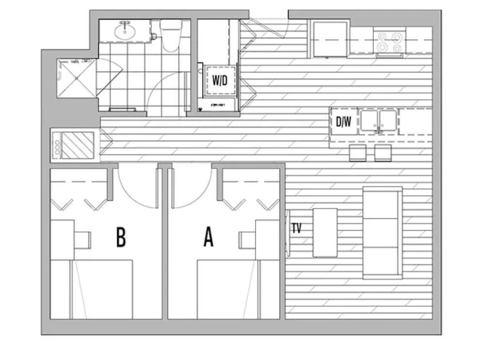 Image of HERE apartments 2-person floor plan