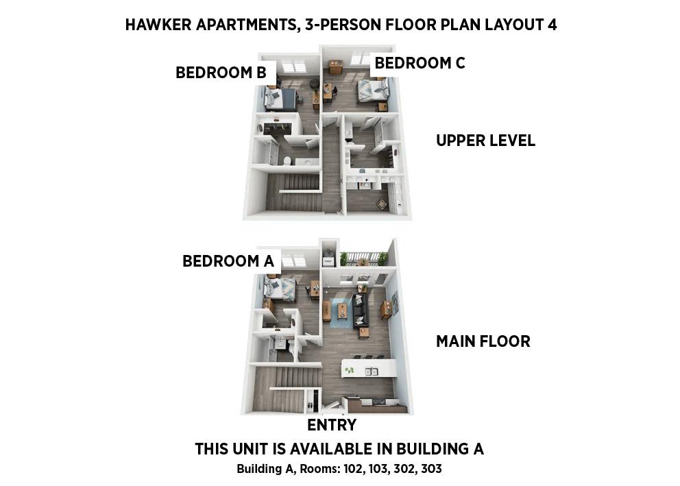 Hawker Apartments 3-person Floor Plan Layout 4